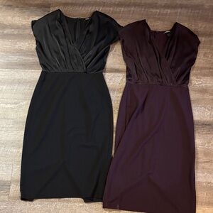 Express V-Neck Midi Dress in Black and Deep Plum